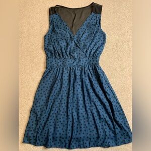 BCBGeneration Dress Polka Dot MIDI Black Blue Sheer Women Size 2 or XS